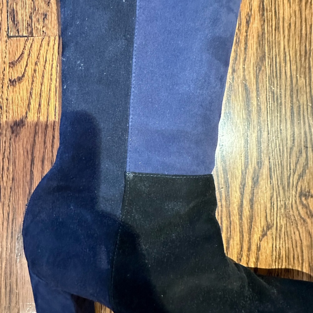 Aquatalia Marvin K. 'Quiz' Suede Navy Color-Block Tall Boot In size 10 - Picture 2 of 11